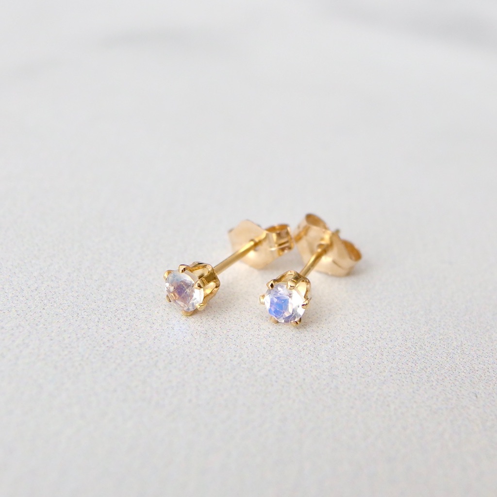 3mm Moonstone Stud Earrings 14k Gf